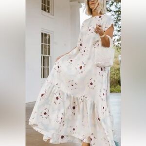 FREE PEOPLE 100% SILK BLOSSOM MAXI DRESS SMALL